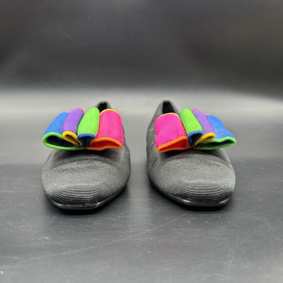 Vintage Womens Flats Shoes Madeline Stuart 1990s Size 6 Black Colorful Bow - Picture 3 of 11